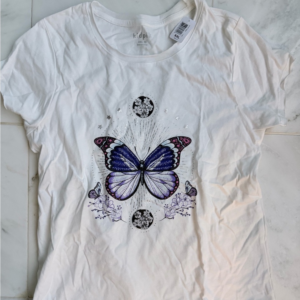 kidpik White Butterfly Graphic Tee